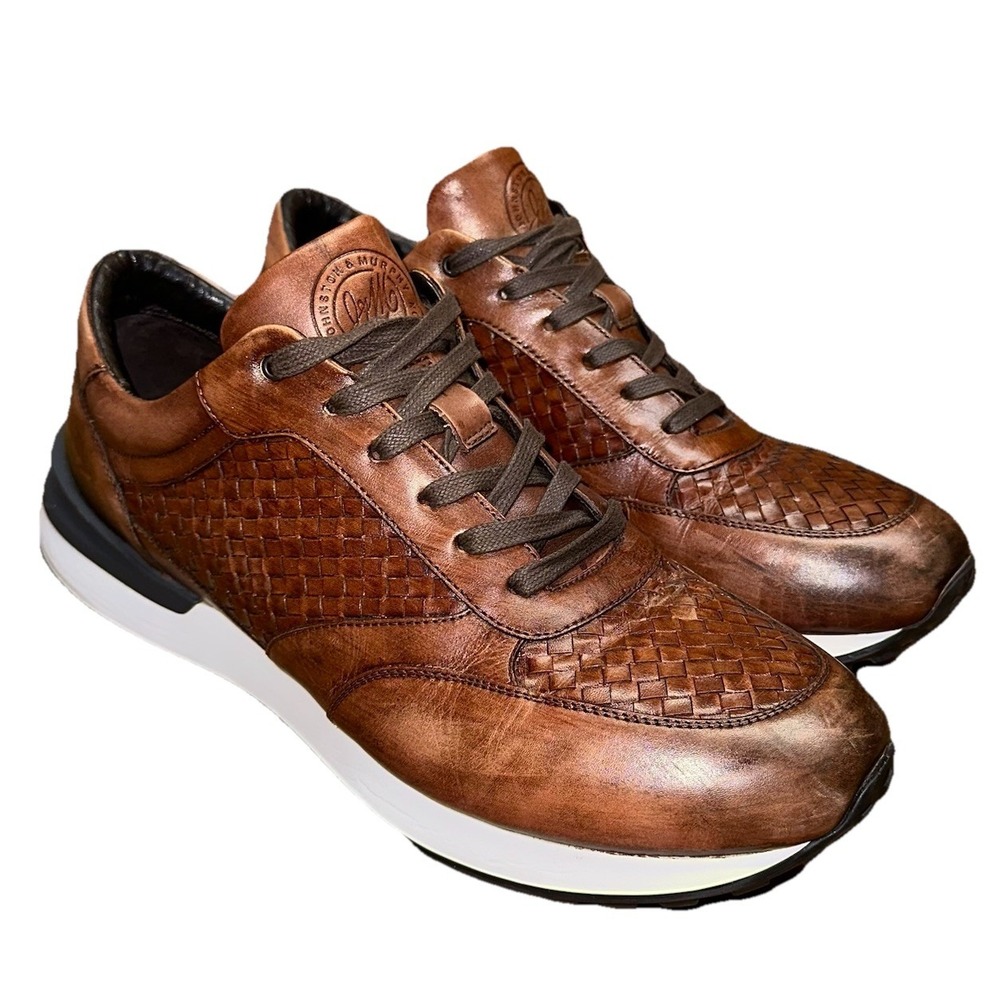 Johnston & Murphy Basket Woven Brown Italian Calfskin Shoes Lace Up Mens 12 $285